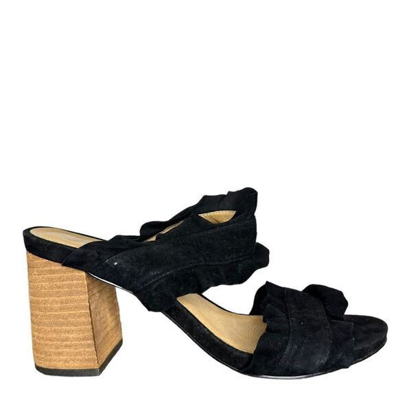 Free People Rosie Ruffle Black Suede Heels Size 39 (8.5) Block Heel - Picture 6 of 12
